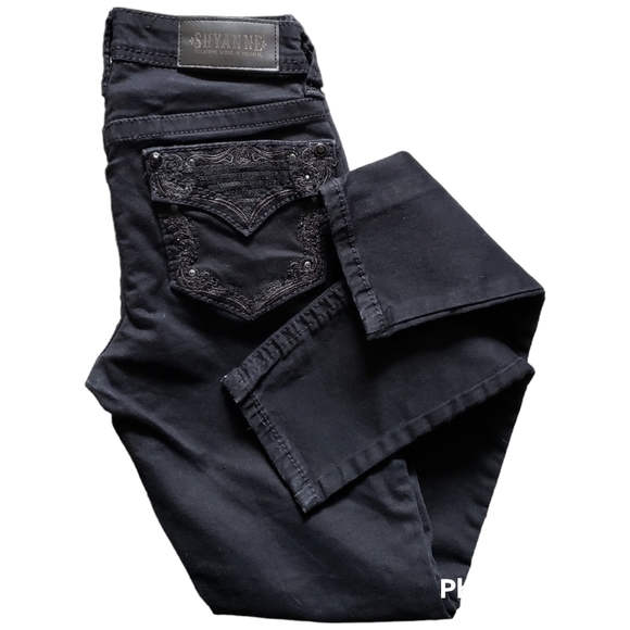 Shyanne Western Rodeo Black Skinny Jeans Embroidered Embellished Pockets Size 25 - Picture 6 of 9